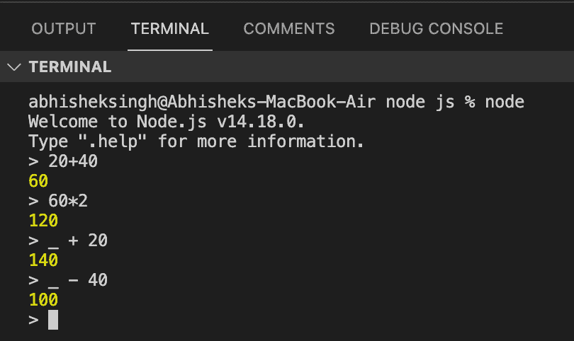 writing node js program in terminal